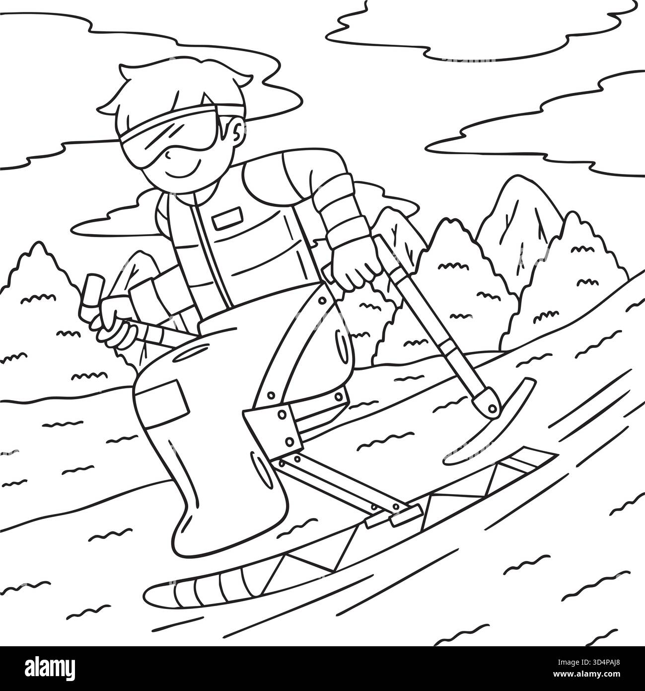 Inklusive Adaptive Sports Boy Para Alpinski Stock Vektor