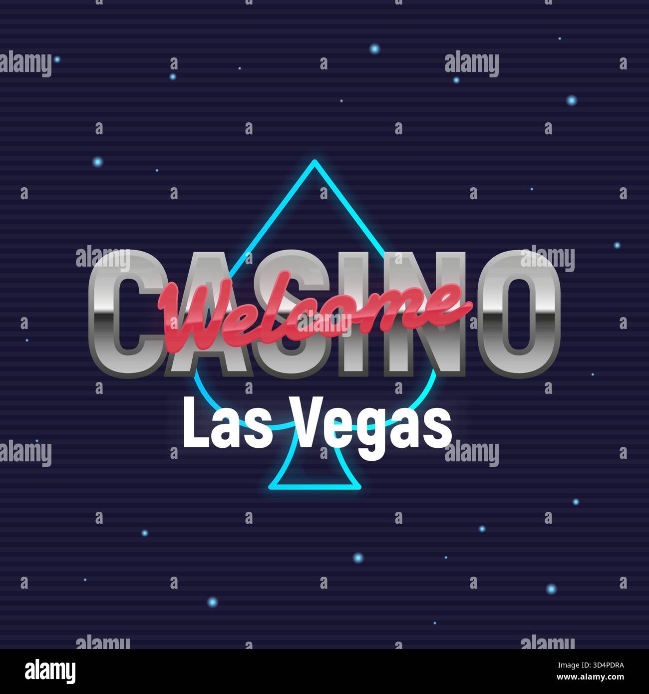 Casino-Logo-Vorlage. Glücksspiel-Retro-Logo mit Neon-Pik-Symbol. Label, Abzeichen, Poster für Glücksspielgeschäft, Casino, Spielhaus. Vektoremblem templ Stock Vektor