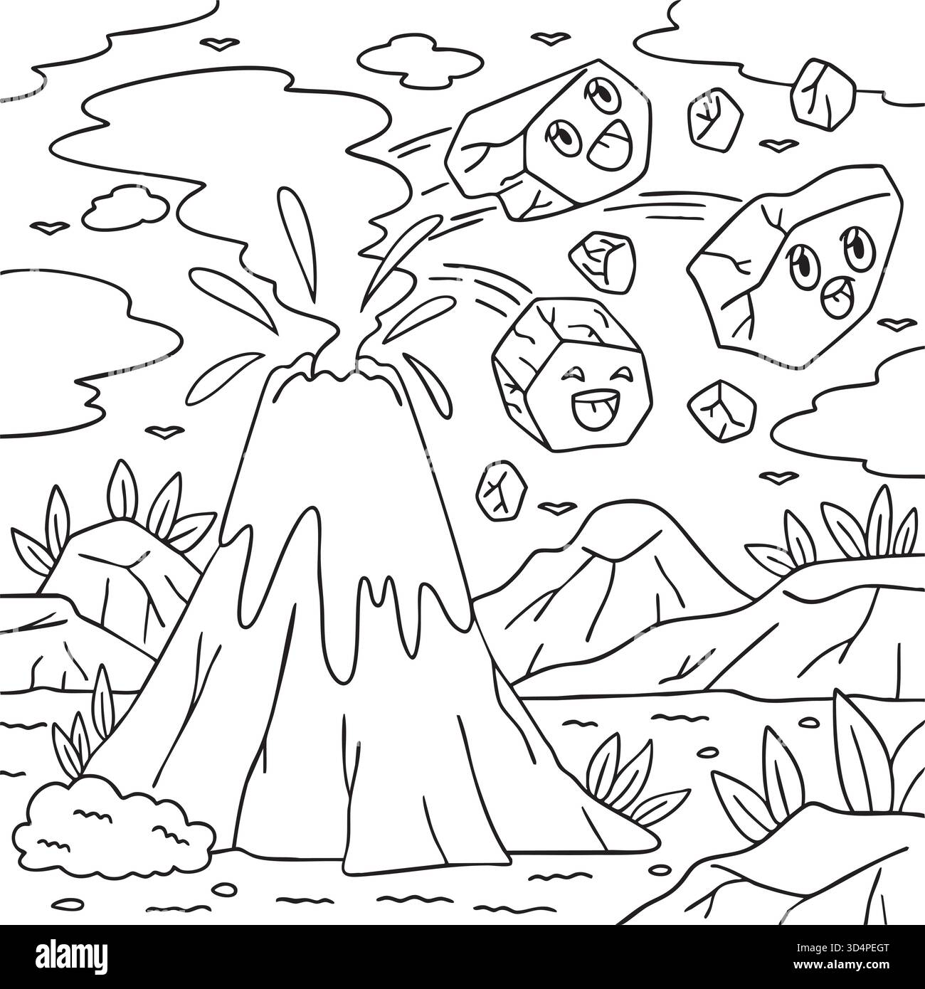 Lava Rocks springen aus einer Vulkan-Malseite Stock Vektor