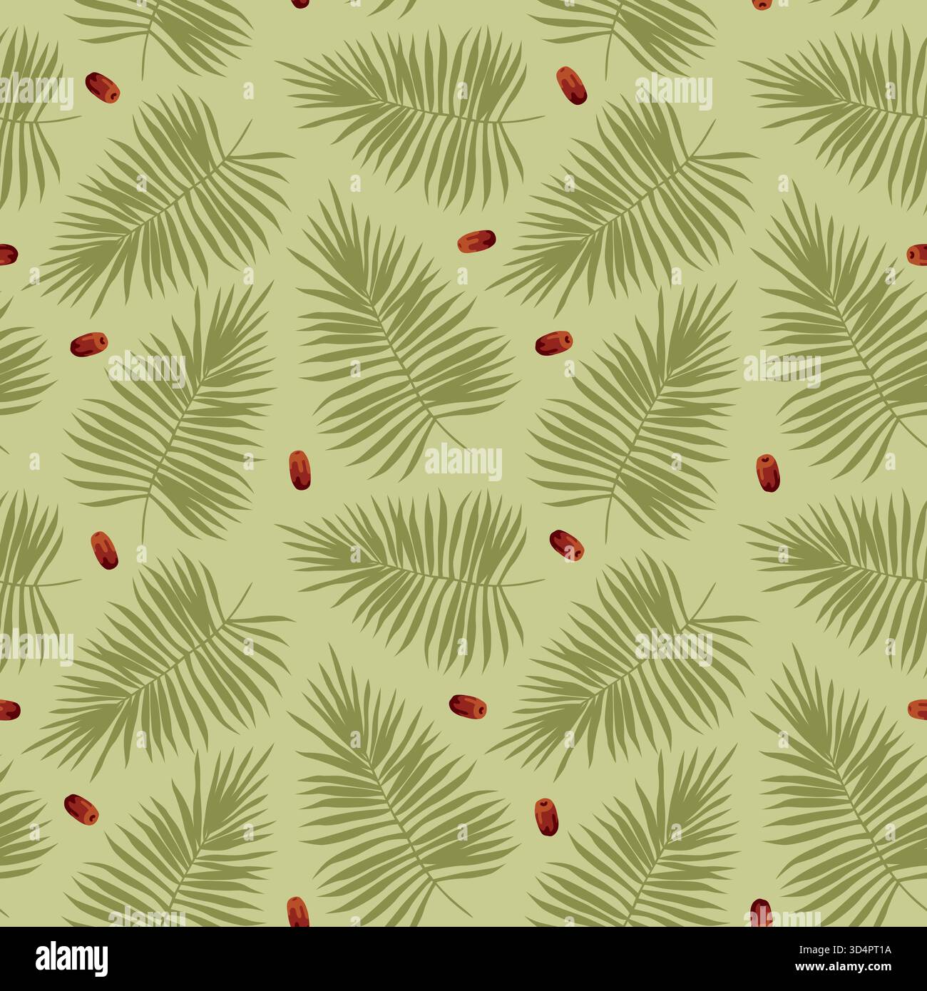 Vektorhandgezeichnetes nahtloses Muster mit Palmblättern und Datumsangaben. Stock Vektor
