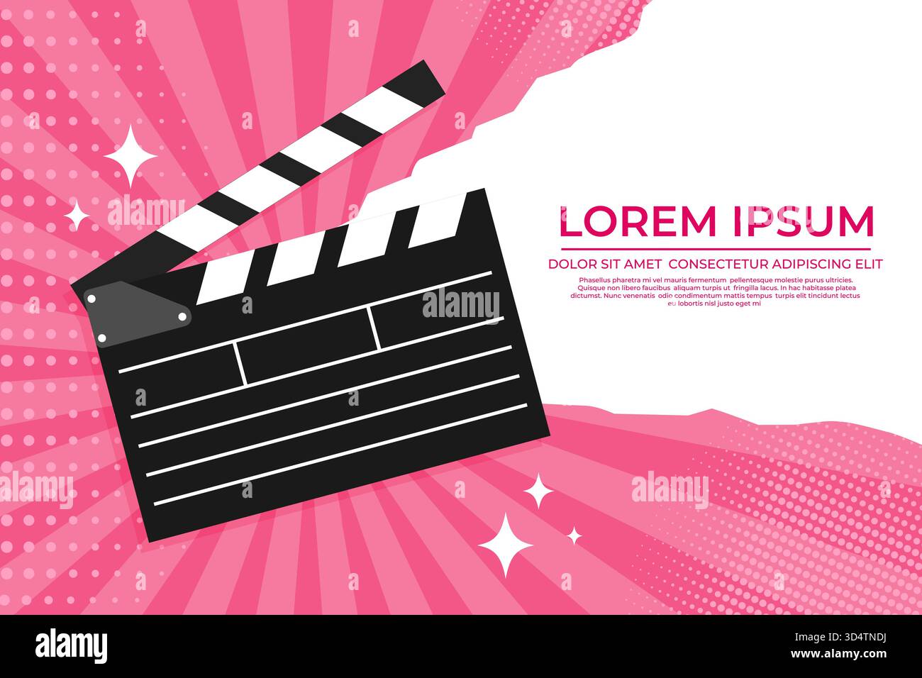 Filmfestival-Vorlage mit einer Klapptafel im Pop-Art-Stil. Filmhintergrund mit Filmschiefer. Vektorabbildung Stock Vektor