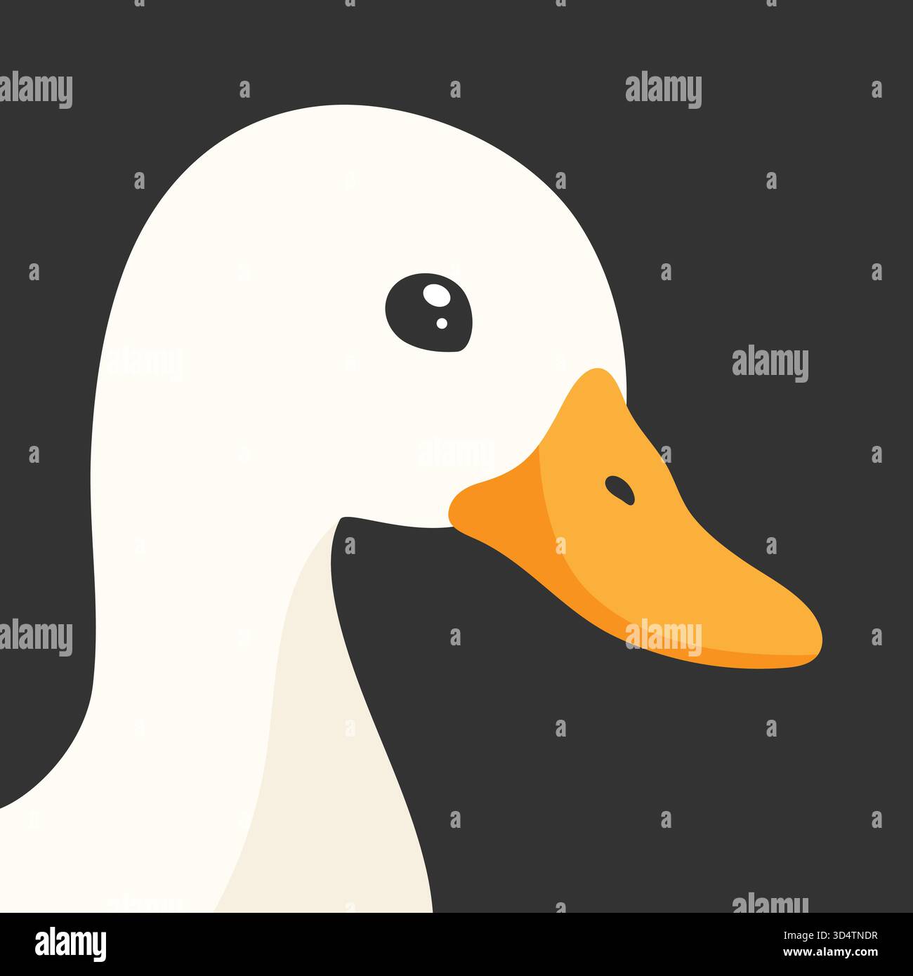 Niedlicher weißer, blickender Entenkopf. Neugieriges Entengesicht. Vektorabbildung Stock Vektor
