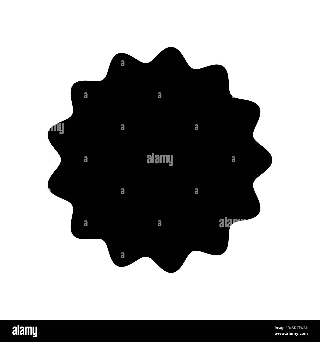 Form des Aufklebers. Schwarzer welliger Aufkleber isoliert auf weißem Hintergrund. Starburst-Kreisaufkleber. Rabattschild buble. Runde Verkaufsblase. Muschelstempel. Stern Stock Vektor