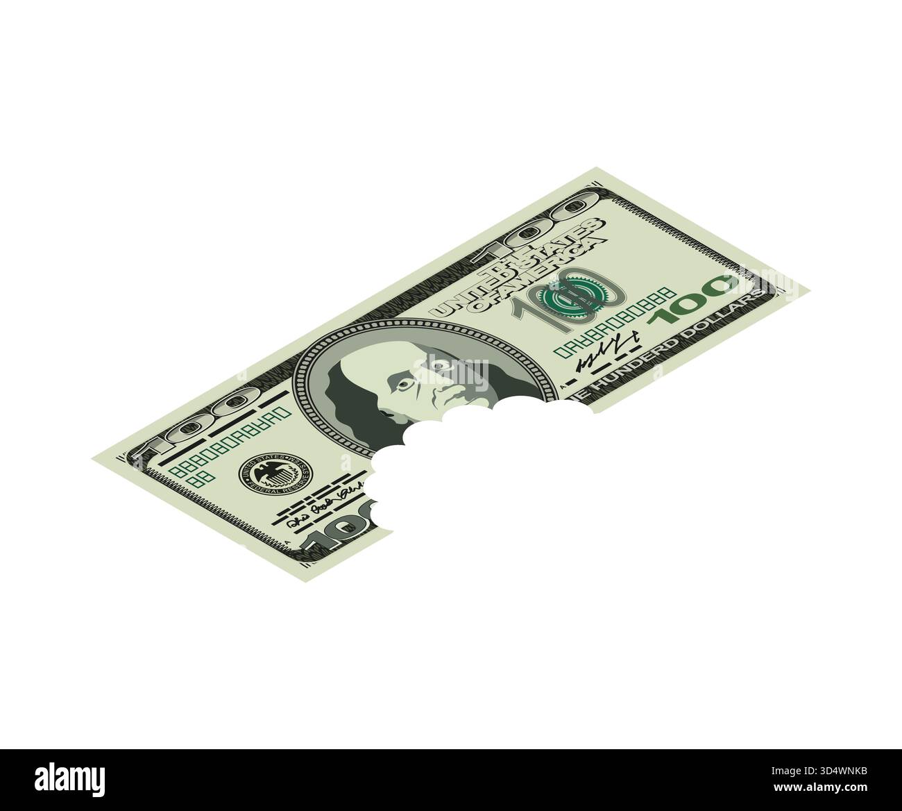 Stapel von Dollarwechseln, die von oben mit einer Beißmarke betrachtet werden und Gewinnverlust, verpasste finanzielle Chancen oder Abschreibung von Vermögenswerten symbolisieren Stock Vektor