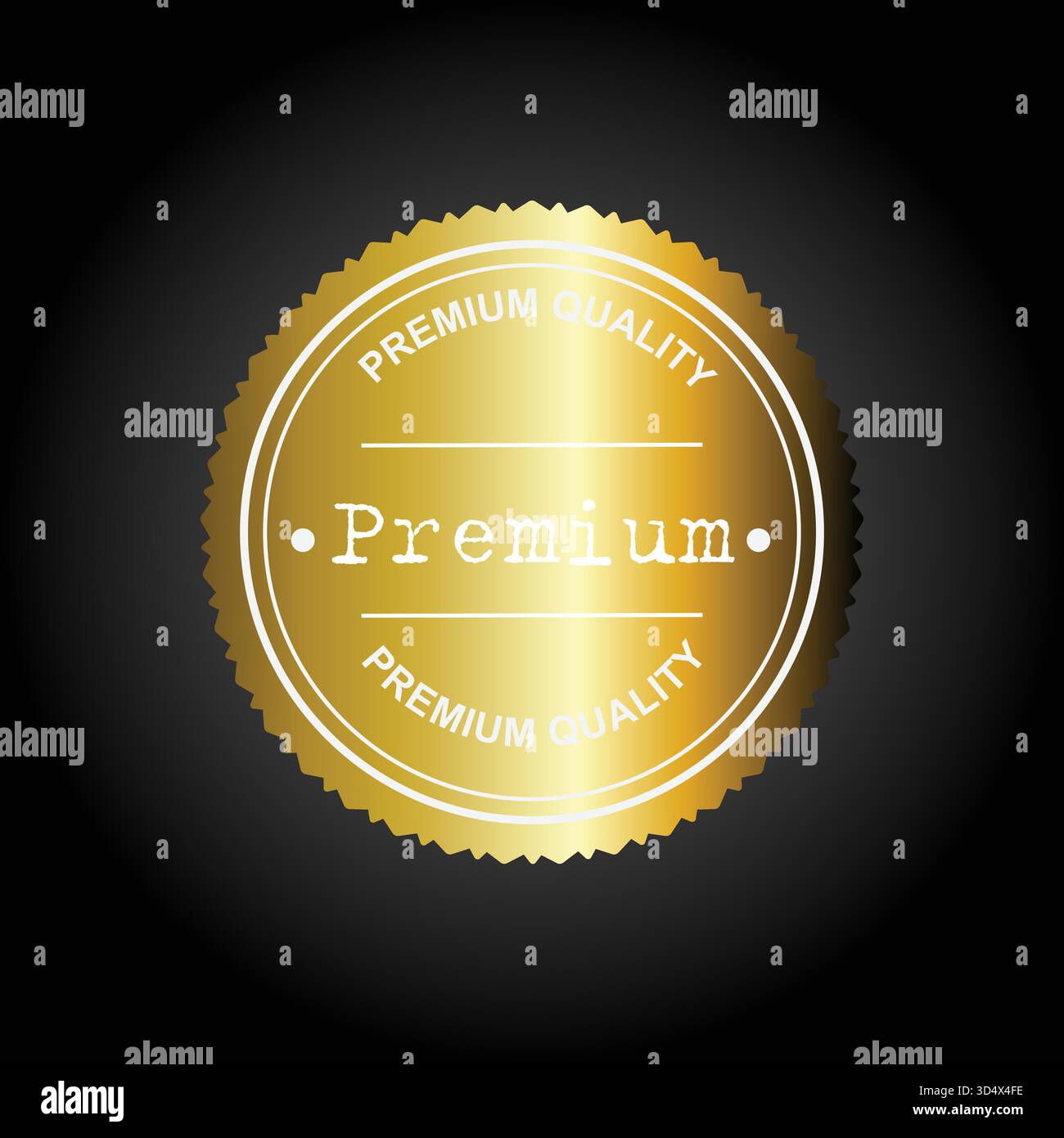 Ein glänzend goldenes Siegel oder Aufkleber mit den Aufschriften „Premium Quality“ und „Premium“. Dieses Vektorsymbol auf schwarzem Hintergrund symbolisiert Luxus Stock Vektor