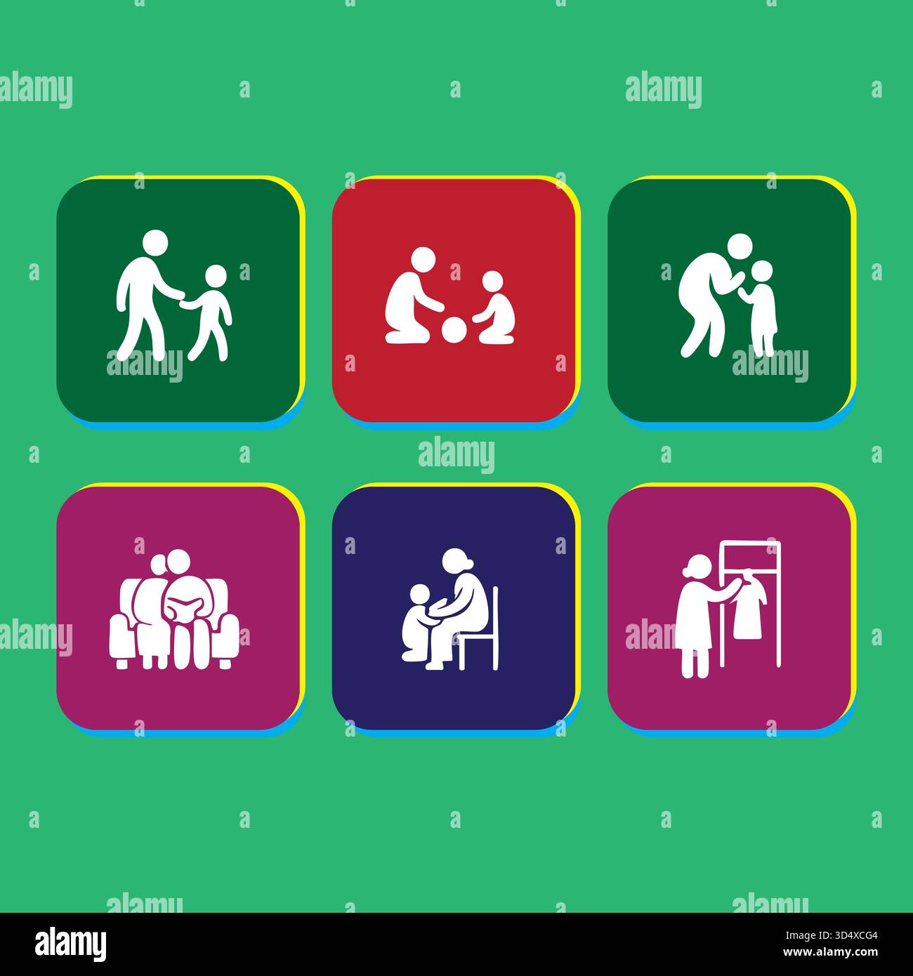 Konzeptuelle Darstellung verschiedener Kinderbetreuungs- und Erziehungsaktivitäten Stock Vektor