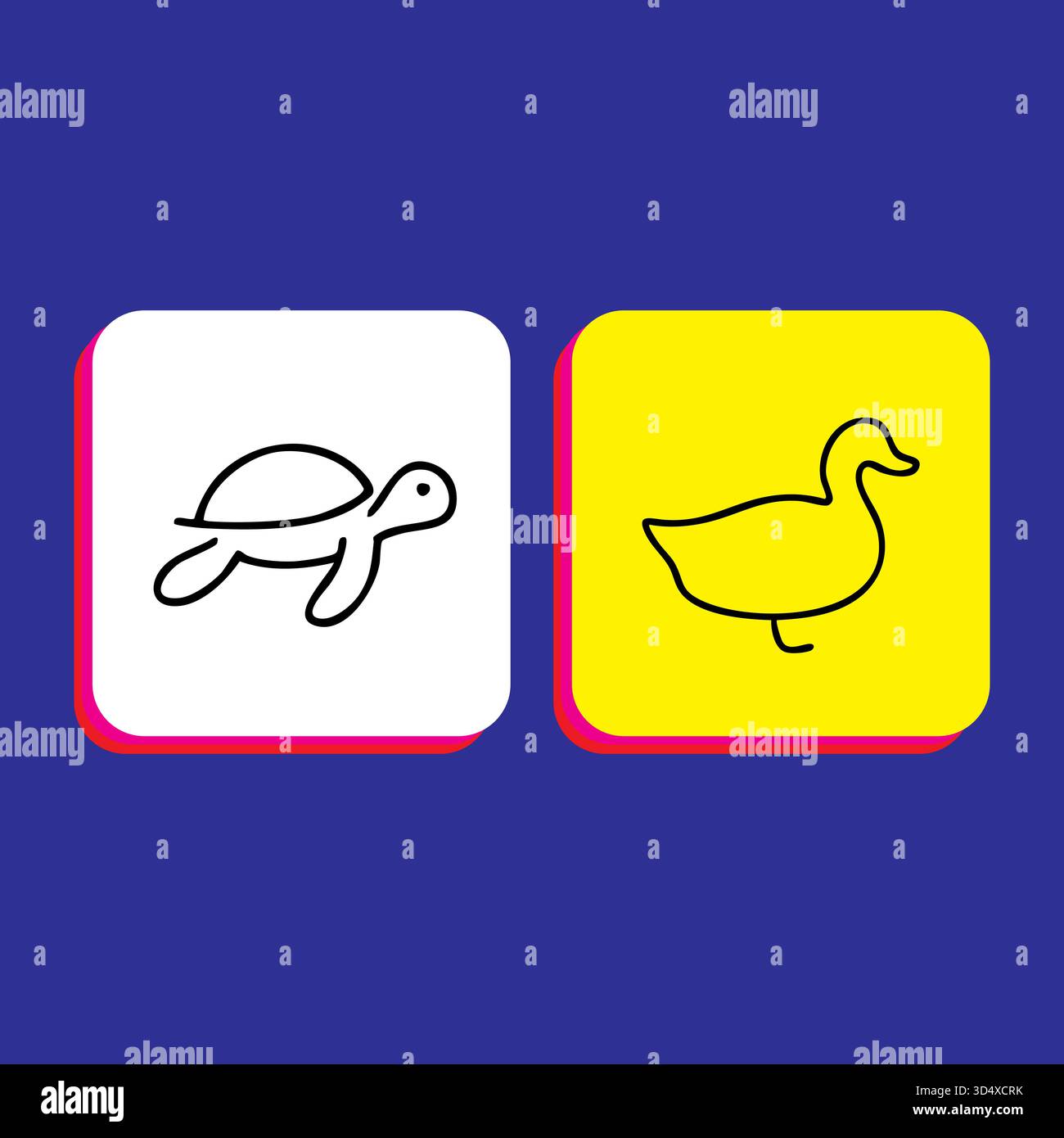 Umrissdarstellung von Schildkröten und Enten in weißen und gelben Fliesen Stock Vektor