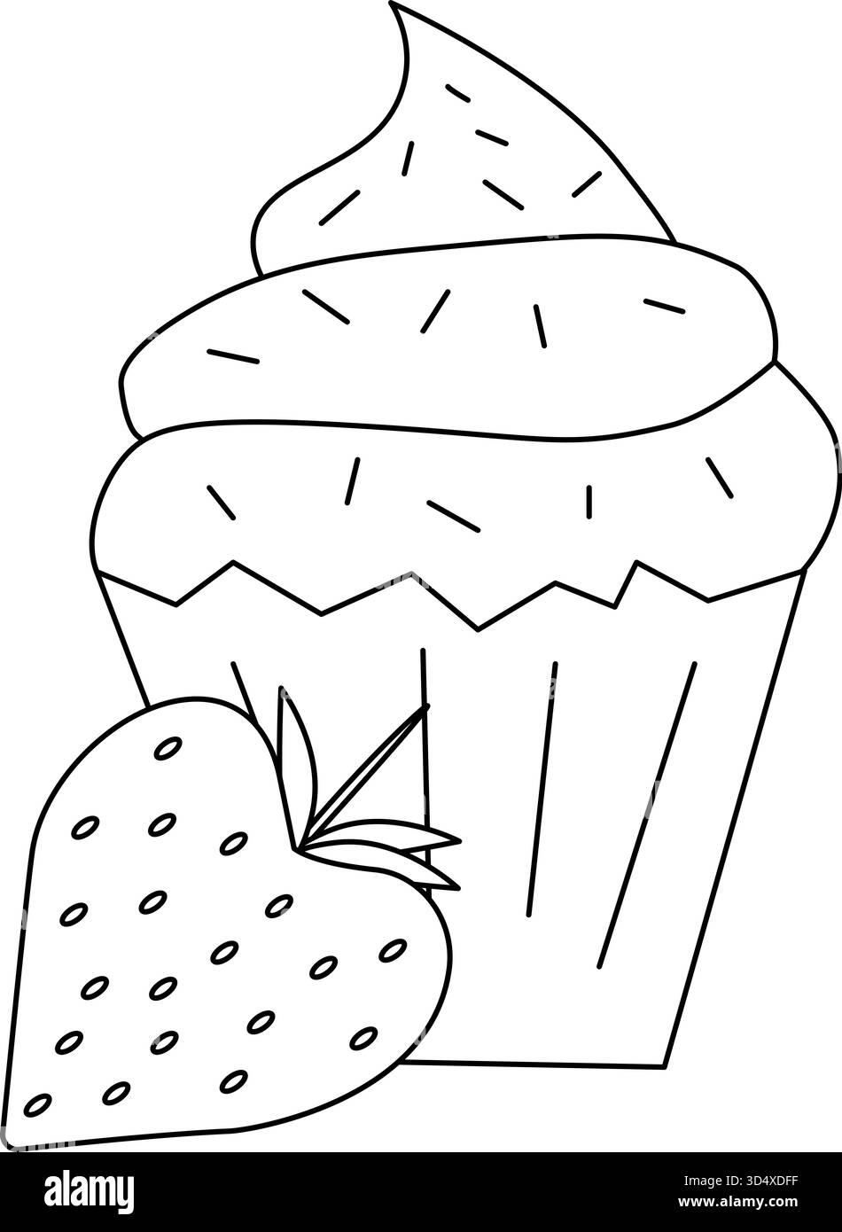 Erdbeerkuchen-Symbol. Komposition zum Valentinstag. Vektorgrafik-Strichdarstellung. Dessert Süße Bäckerei Gebäck Muffin Obst Erdbeere Vektor Sym Stock Vektor