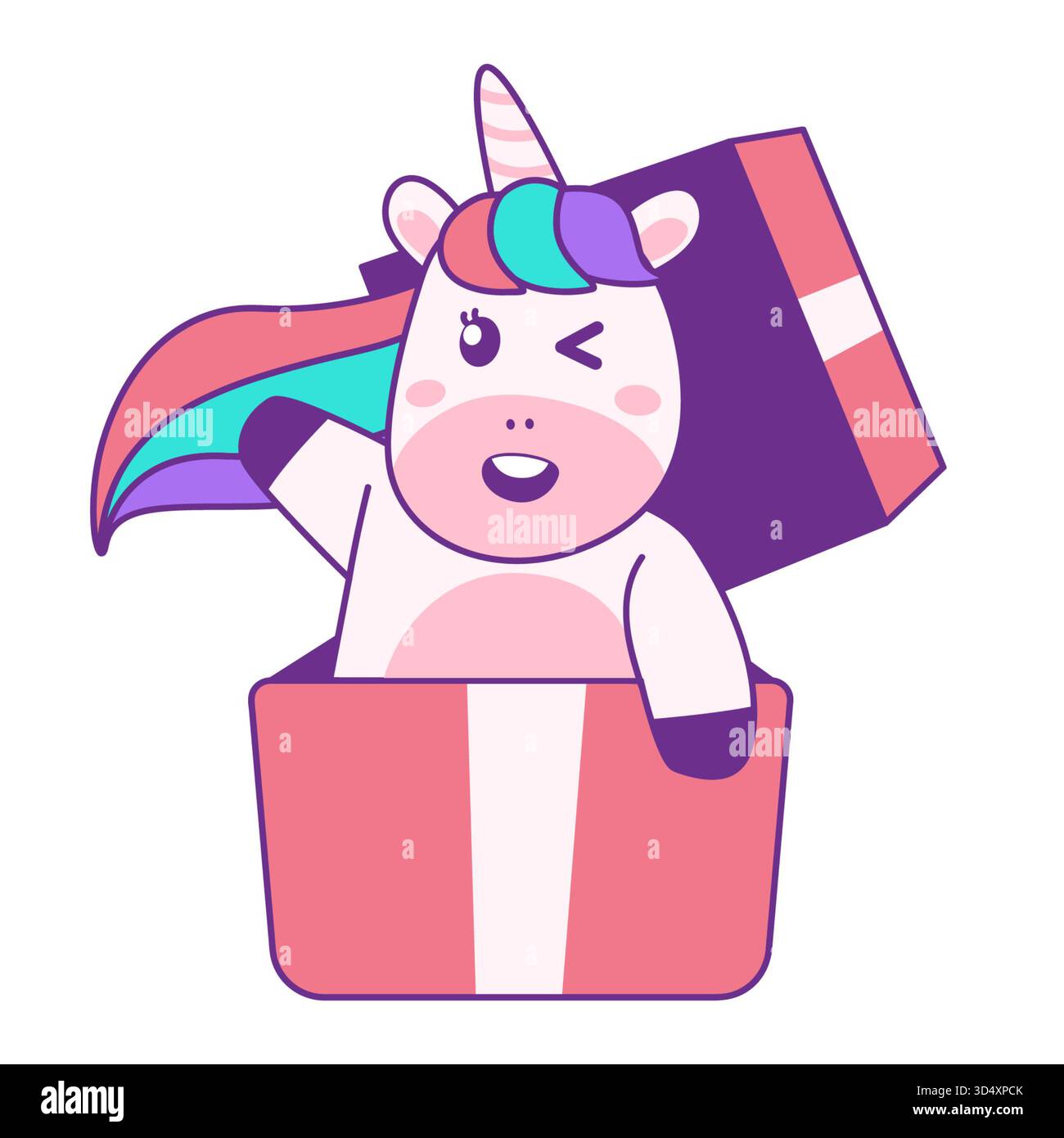 Einhorn Clipart kindisch flach. Perfekt für Bilderrahmen, Dekorationen, Drucke. Stockfoto