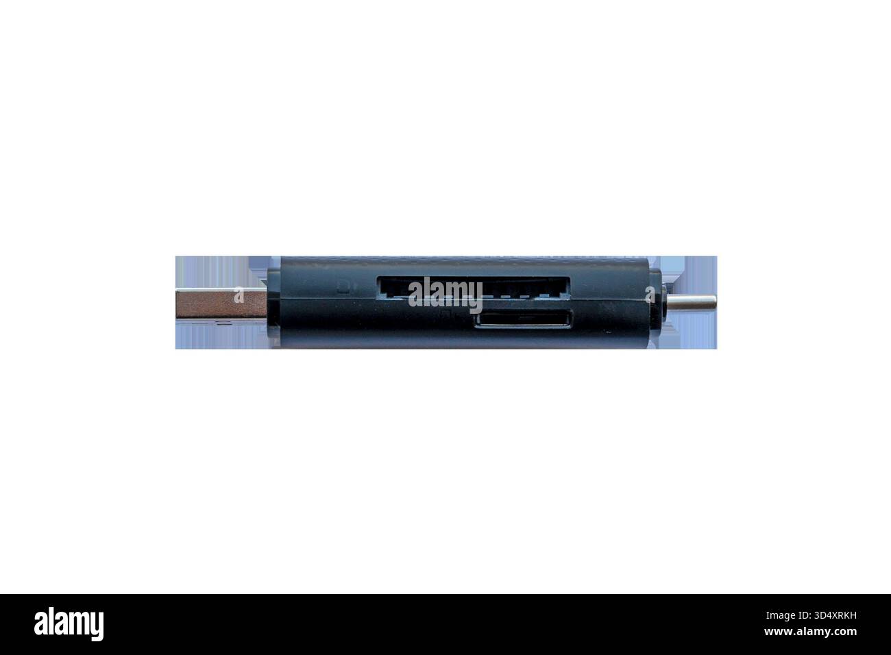 Multifunktionaler USB-Kartenleser mit USB-A- und USB-C-Anschlüssen, unterstützt SD- und microSD-Karten für schnelle Datenübertragung und tragbaren Einsatz. Hohe Qualität Stockfoto