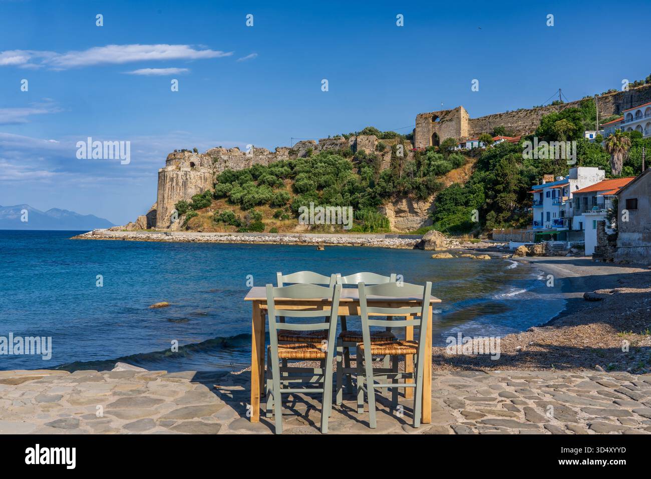 Schloss Koroni, eine historische Festung an der Küste des Peloponnes, Griechenland. Stockfoto