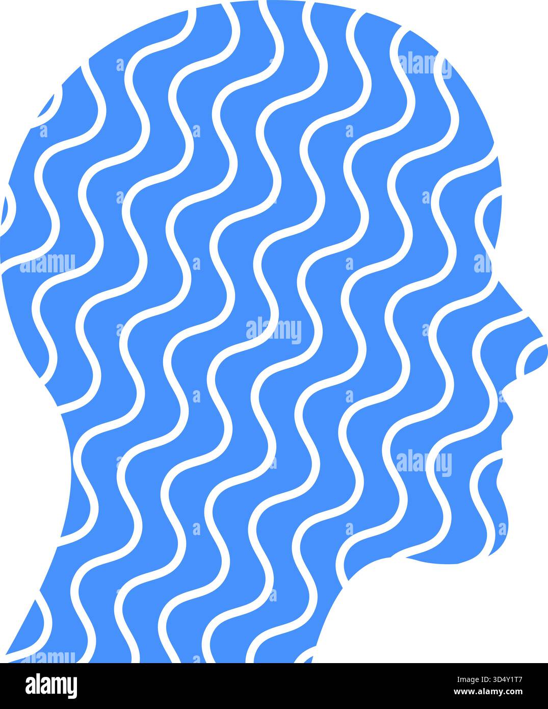 Blaue menschliche Kopf Profil Silhouette gefüllt mit weißen welligen Linien abstrakte Vektor Illustration repräsentiert Gedankenfluss Kreativität Emotion mentalen Zustand Stock Vektor