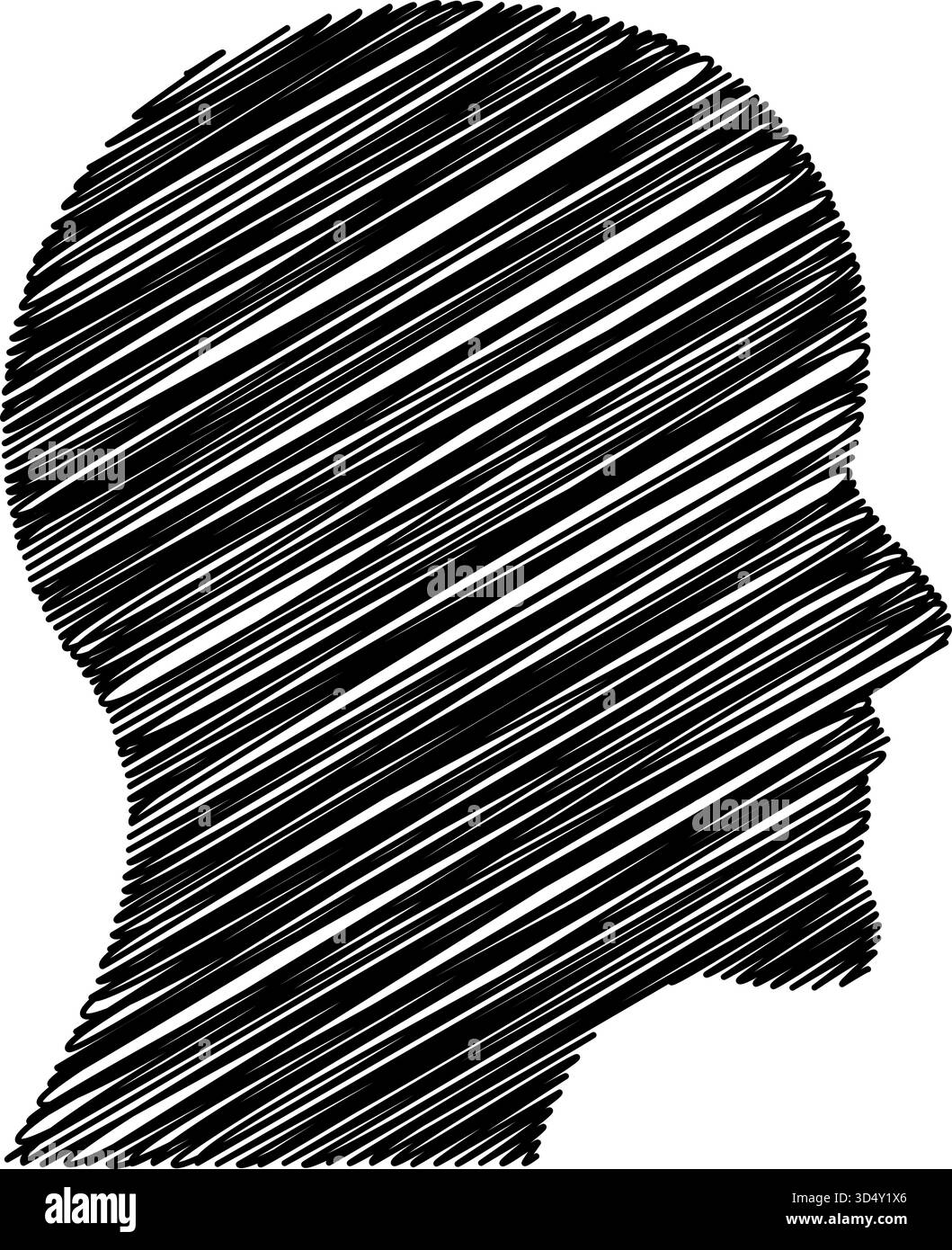 Abstrakte, im Skizzenstil gezeichnete Silhouette des menschlichen Kopfes, die Verwirrung, mentalen Stress und emotionale Komplexität auf weiß symbolisiert Stock Vektor