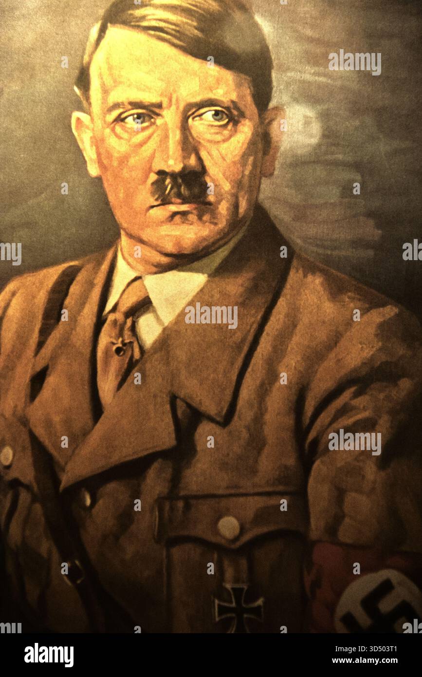 Porträt Adolf Hitlers im Schindler-Museum in Krakau, Polen. Stockfoto