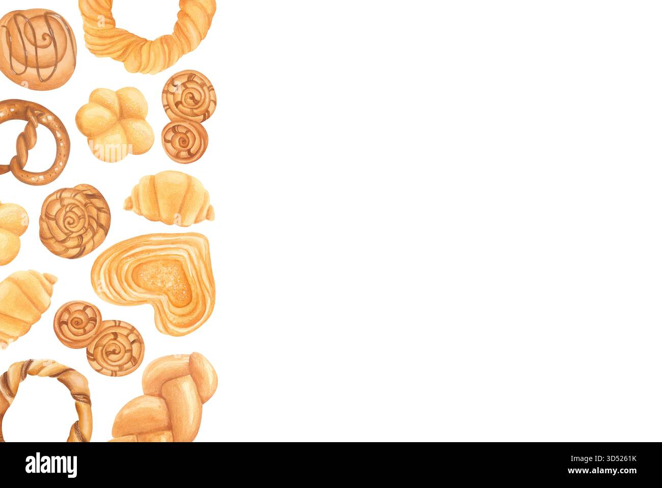 Aquarellbänke mit Backwaren. Hans-gezeichnetes Brot Illustration Clipart isoliert auf weiß Stockfoto