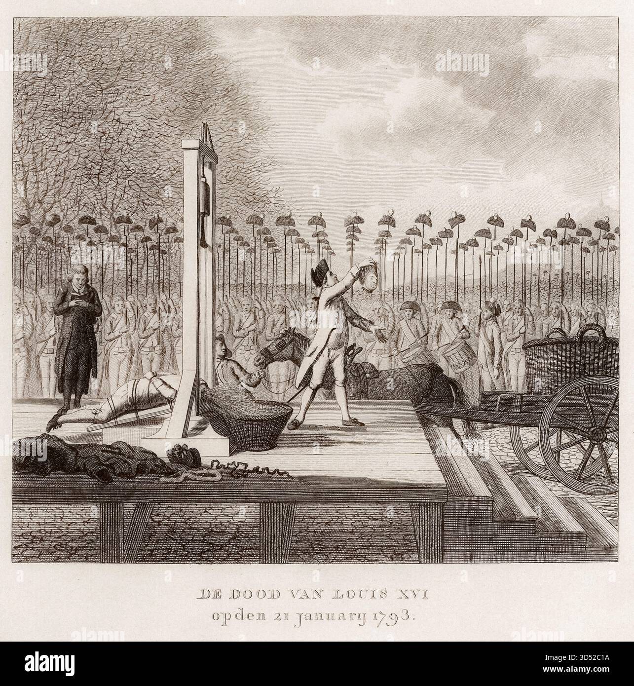 Französische Revolution, Tod Ludwigs XVI. Die Hinrichtung König Ludwigs XVI. Von Frankreich durch Guillotine am 21. Januar 1793, Stich, 1793-1798 Stockfoto