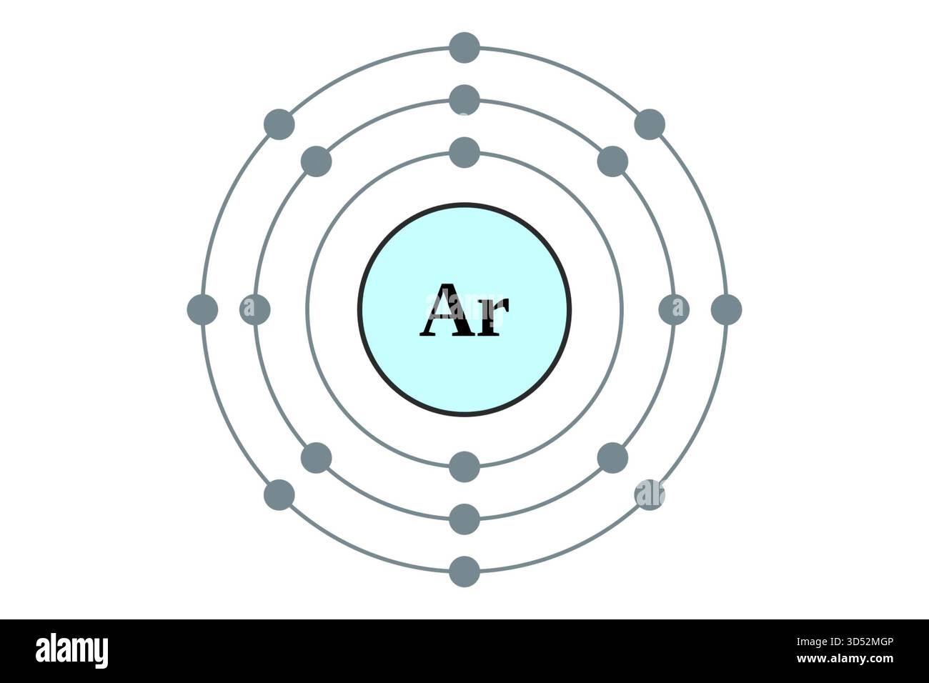 Argon-Molekül. Schema eines Edelgasmoleküls. Stockfoto
