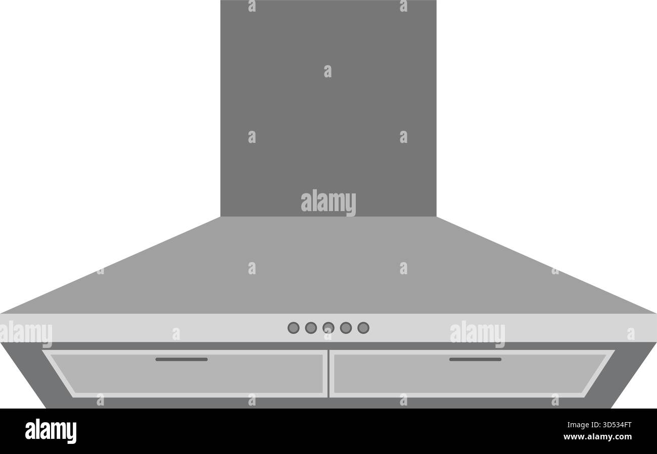 Moderne Küche Reichweite Haube Vektor Illustration. Perfekt für moderne Kücheneinrichtungen, Gerätekataloge, Bedienungsanleitungen, Design-Blogs. Stock Vektor