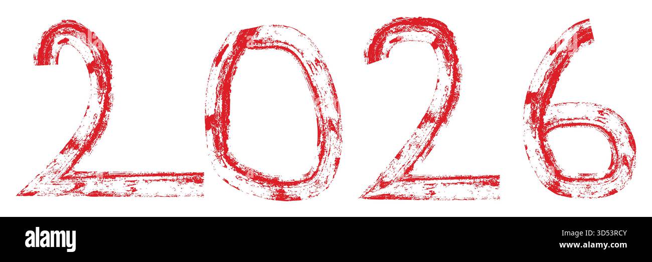 2026 Typografie roter Skizziertext, Neujahrsdesign-Vektor, moderne Kalendernummerngrafik, festliche Schriftzüge Illustration Stock Vektor