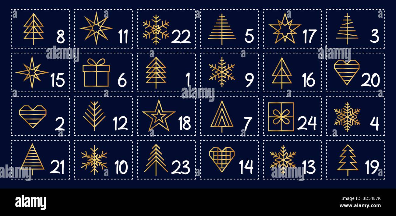 Adventskalender 24 verschiedene Motive Vektor-Illustration Stock Vektor