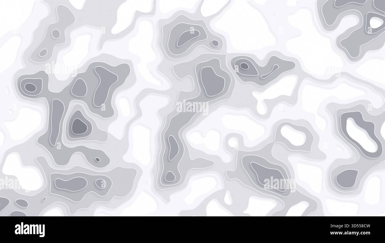 Abstrakte topographische Karte der grauen und weißen Konturen. Abstrakter Topographiehintergrund in Schwarz-weiß. Stockfoto