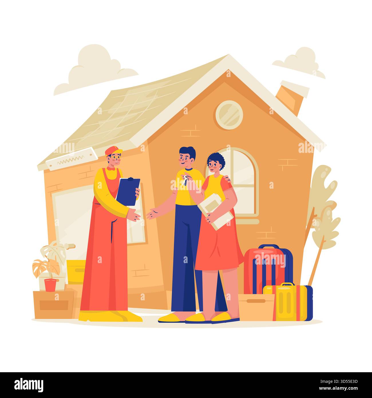 Glückliches Paar, Das Neue Hausschlüssel-Vektor-Illustration Erhält Stock Vektor