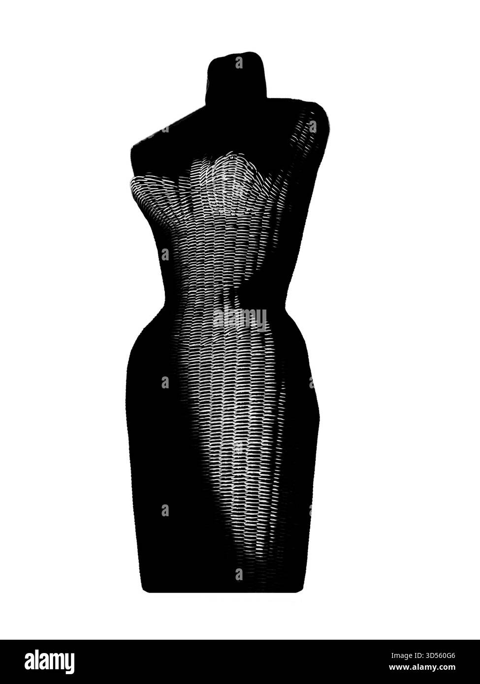 Stil, Mode und künstlerisches Design in weiblicher Form. Das Design ist ein gewebtes Material. Schatten bilden sich über dem Oberteil einer formschönen Frau. Stockfoto