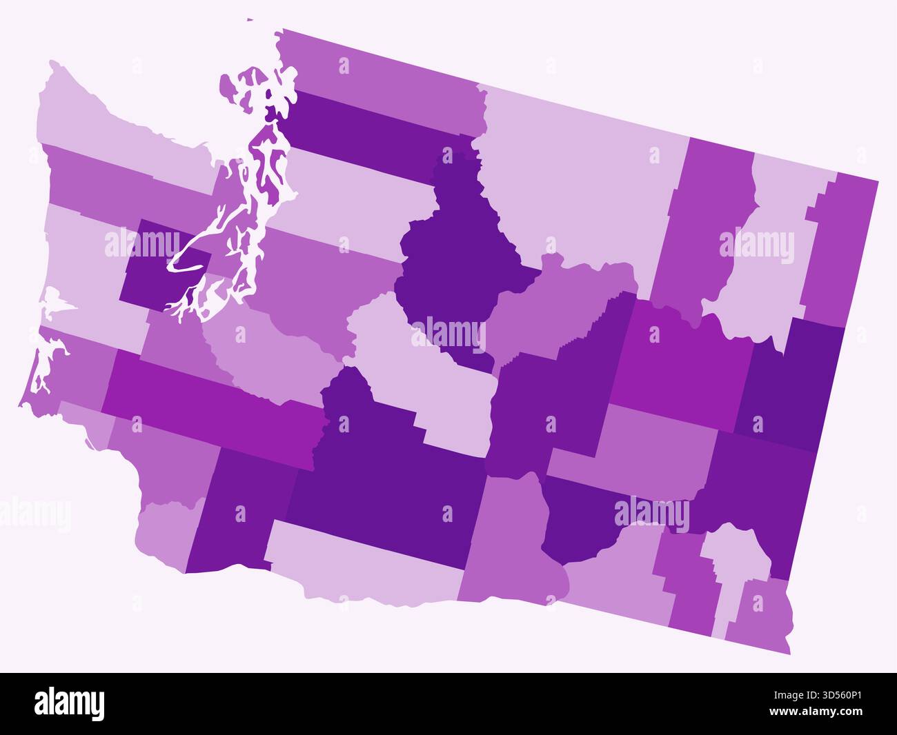 Karte des Bundesstaates Washington mit Countys, mit einer einfachen Staatsgrenze und Verwaltungsbezirken. Stock Vektor