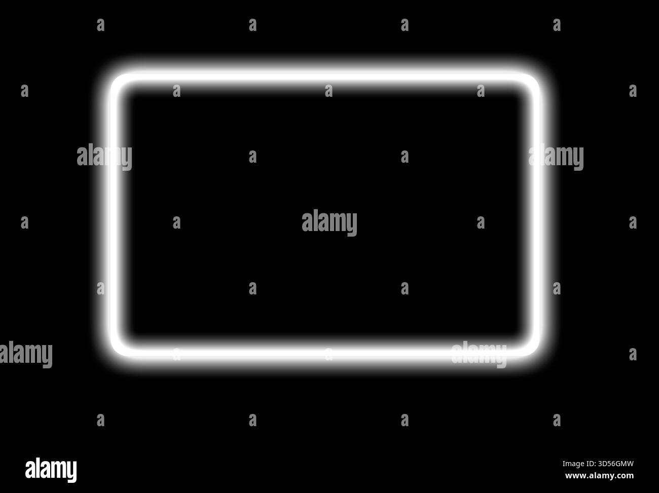 Neonlichtrahmen. Leuchtender rechteckiger Rand mit hellem LED-Effekt und transparentem Hintergrund, modernes digitales Design mit elektrischem Glanz, futuristisch Stockfoto