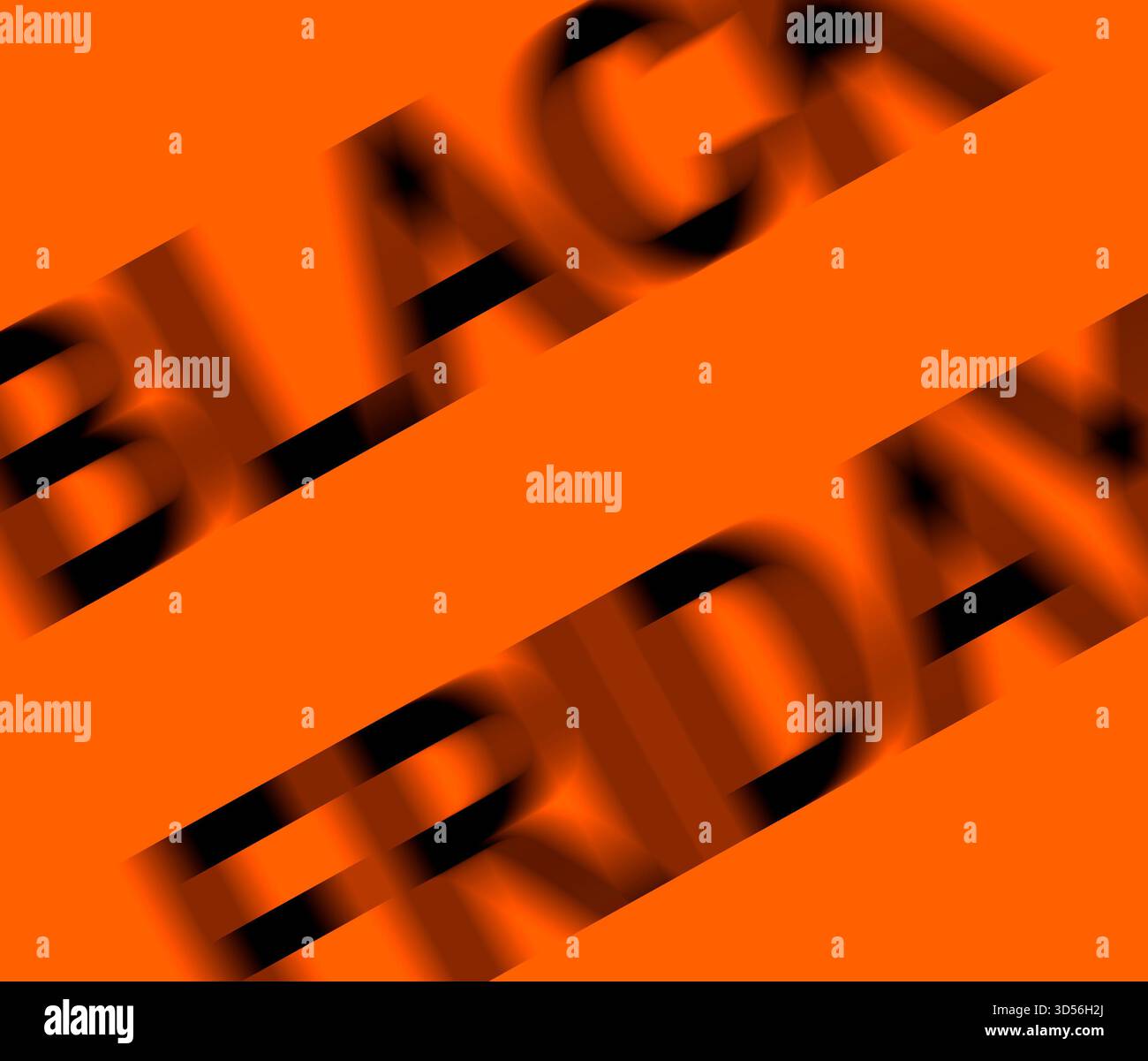 Schwarzes Freitag-Textdesign mit Bewegungsunschärfe auf orangem Hintergrund, dynamischer moderner Typografie für Verkauf oder Rabattwerbung, auffällige Werbekompositionen Stockfoto