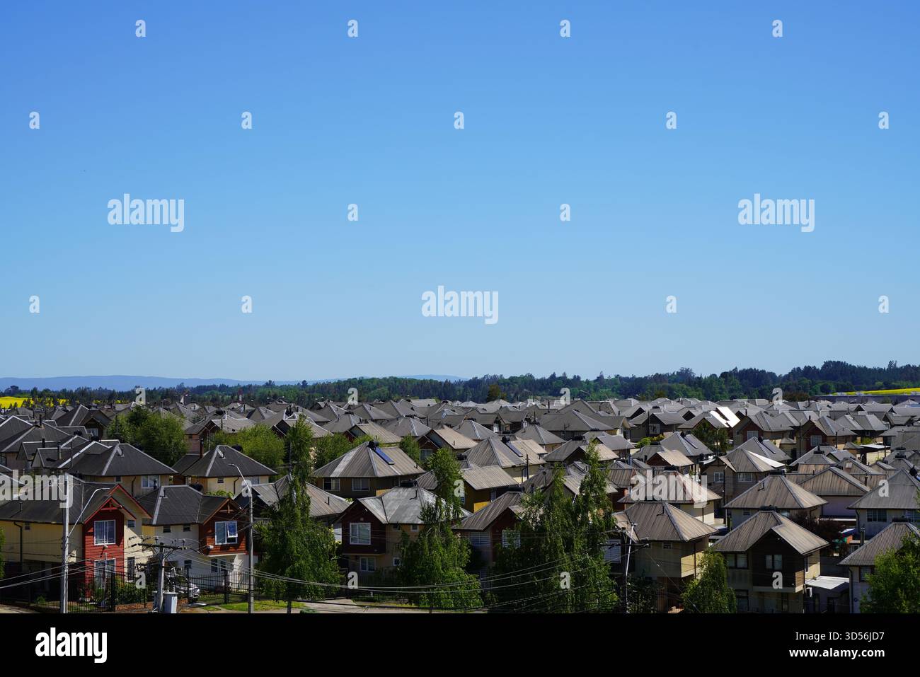 Paisaje de Temuco, Región de la Araucanía, en un día soleado y sin nubes Stockfoto
