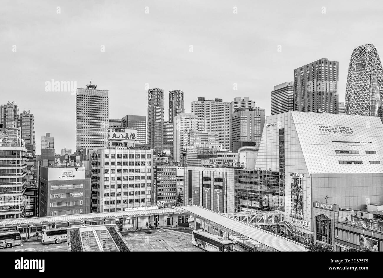 Stadtbild im Shinjuku Business District at Dawn, Tokio, Japan in Schwarz-weiß Stockfoto
