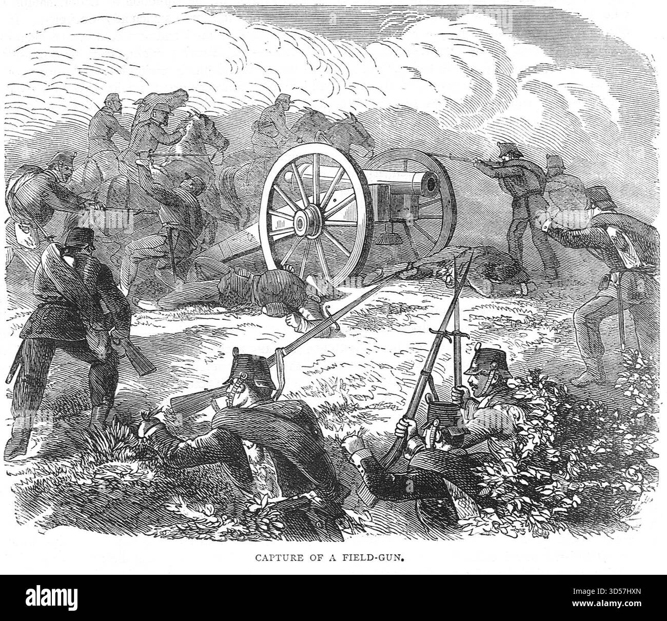 Die Gefangennahme eines Feldgewehrs während des Deutsch-Französischen Krieges. Stockfoto