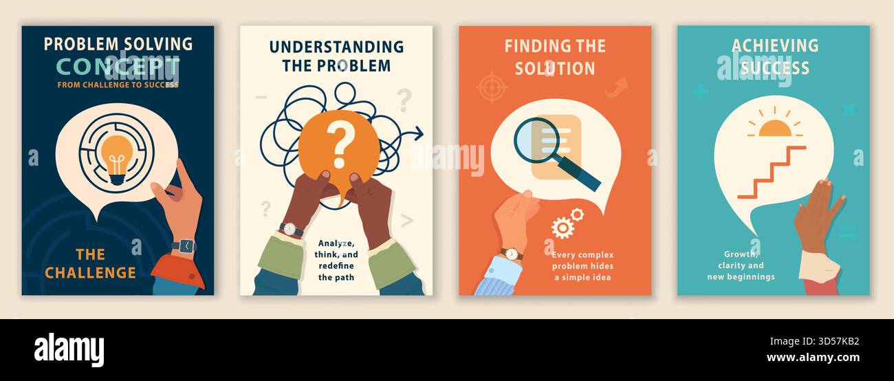 Prozessvorlage zur Problemlösung für Geschäftsschulungen von der Challenge-Analyse bis hin zu erfolgreichen Ergebnissen Stock Vektor