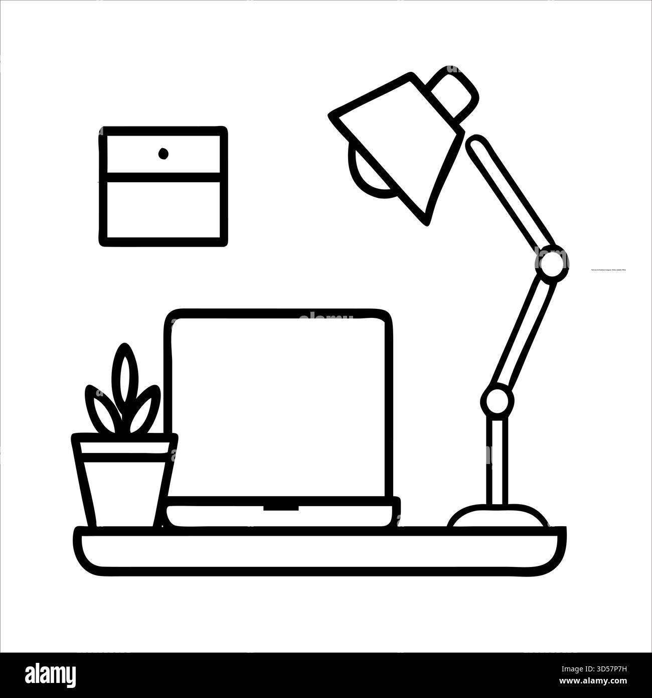 Minimale Zeilensymbole Für Das Home Office – Elemente Für Laptop, Kaffeetasse, Notebook Und Arbeitsbereich Stock Vektor