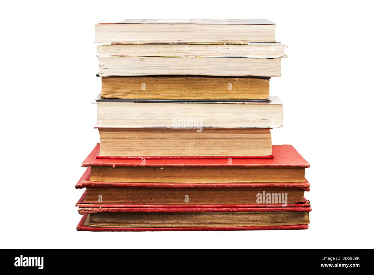 Stapel alter Vintage-Bücher mit vergoldeten Kanten isoliert auf weißem Hintergrund, ausgeschnitten Stockfoto