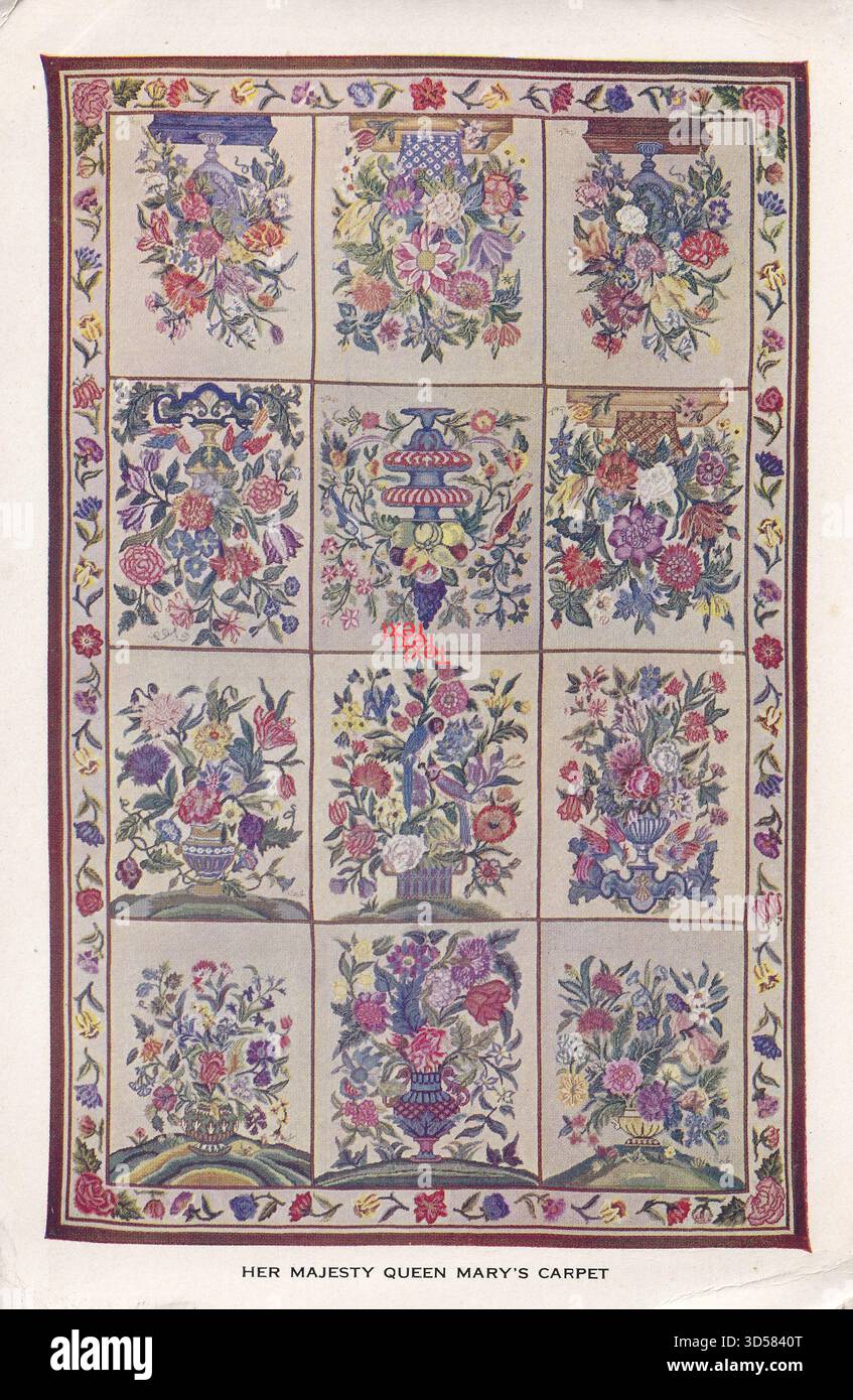 Ihre Majestät Queen Mary's Carpet, fertiggestellt 1950 und der Nation zum Verkauf als Beitrag zur Dollar-Exportförderung präsentiert. Stockfoto