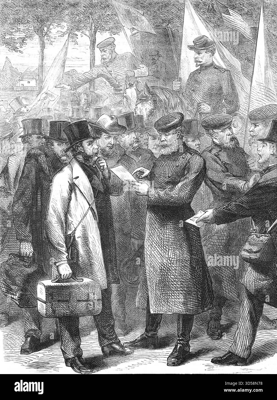 Englische Einwohner verlassen Paris, während der Belagerung von Paris 1870–1871, während des Deutsch-Französischen Krieges. Stockfoto