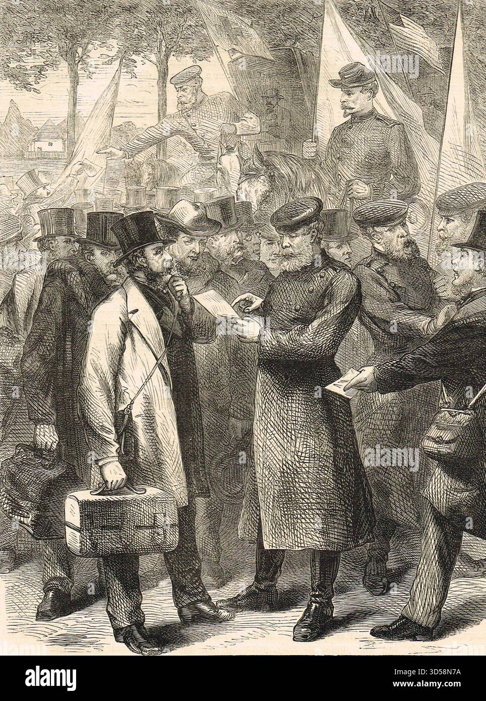 Englische Einwohner verlassen Paris, während der Belagerung von Paris 1870–1871, während des Deutsch-Französischen Krieges. Stockfoto