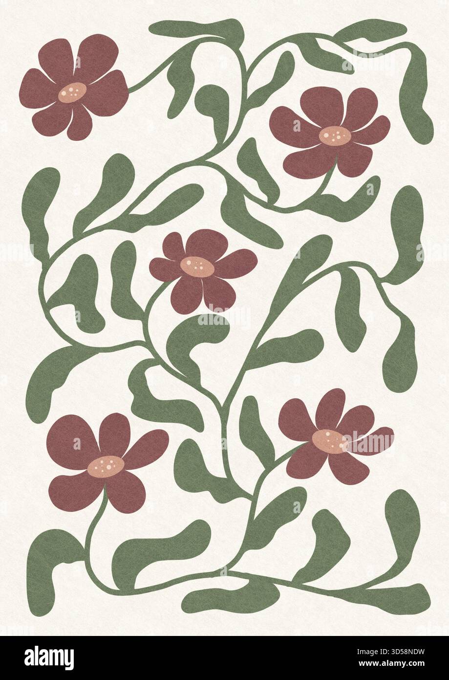 Minimalistische Boho-Stil Wandkunst Blume Illustration auf Leinwand Stockfoto