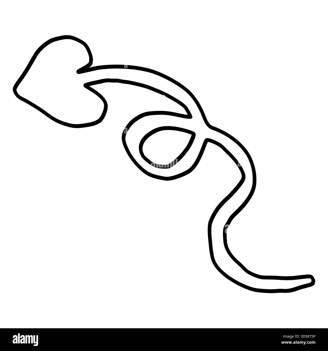 Abstrakte Vektorillustration eines stilisierten Sprossen oder Keimlings mit einem geschwungenen Stamm und einem herzförmigen Blatt. Stock Vektor