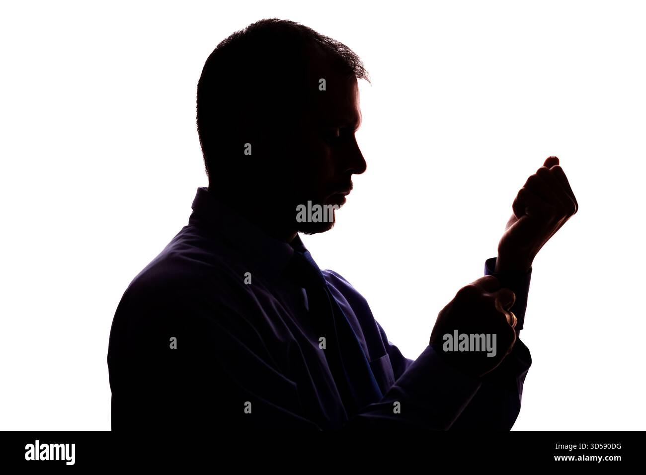 Mann junger unrasierter Geschäftsmann Geschäftskleidung Silhouette - auf weißem Hintergrund isolieren Stockfoto