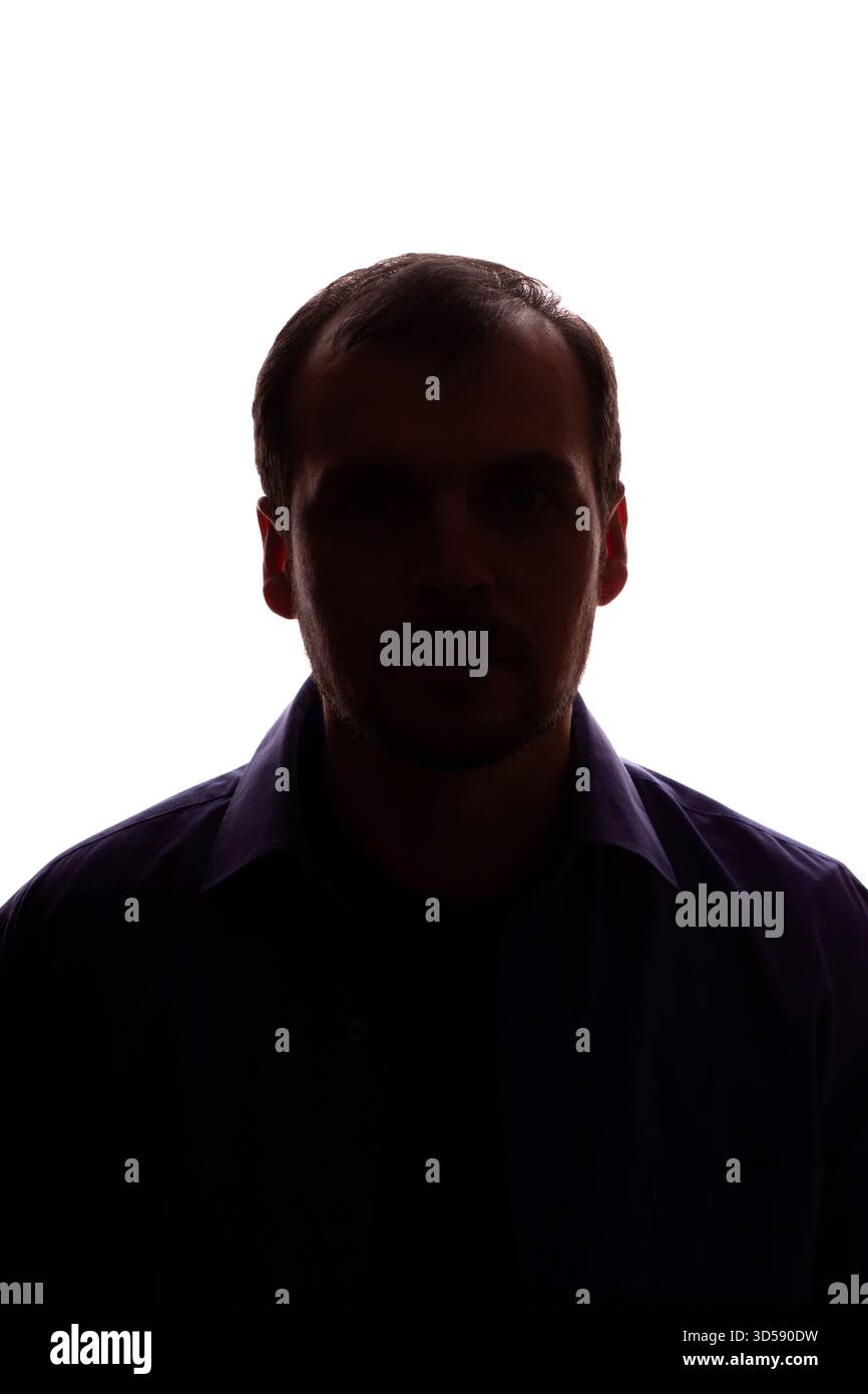 Mann junger unrasierter Geschäftsmann Geschäftskleidung Silhouette - auf weißem Hintergrund isolieren Stockfoto