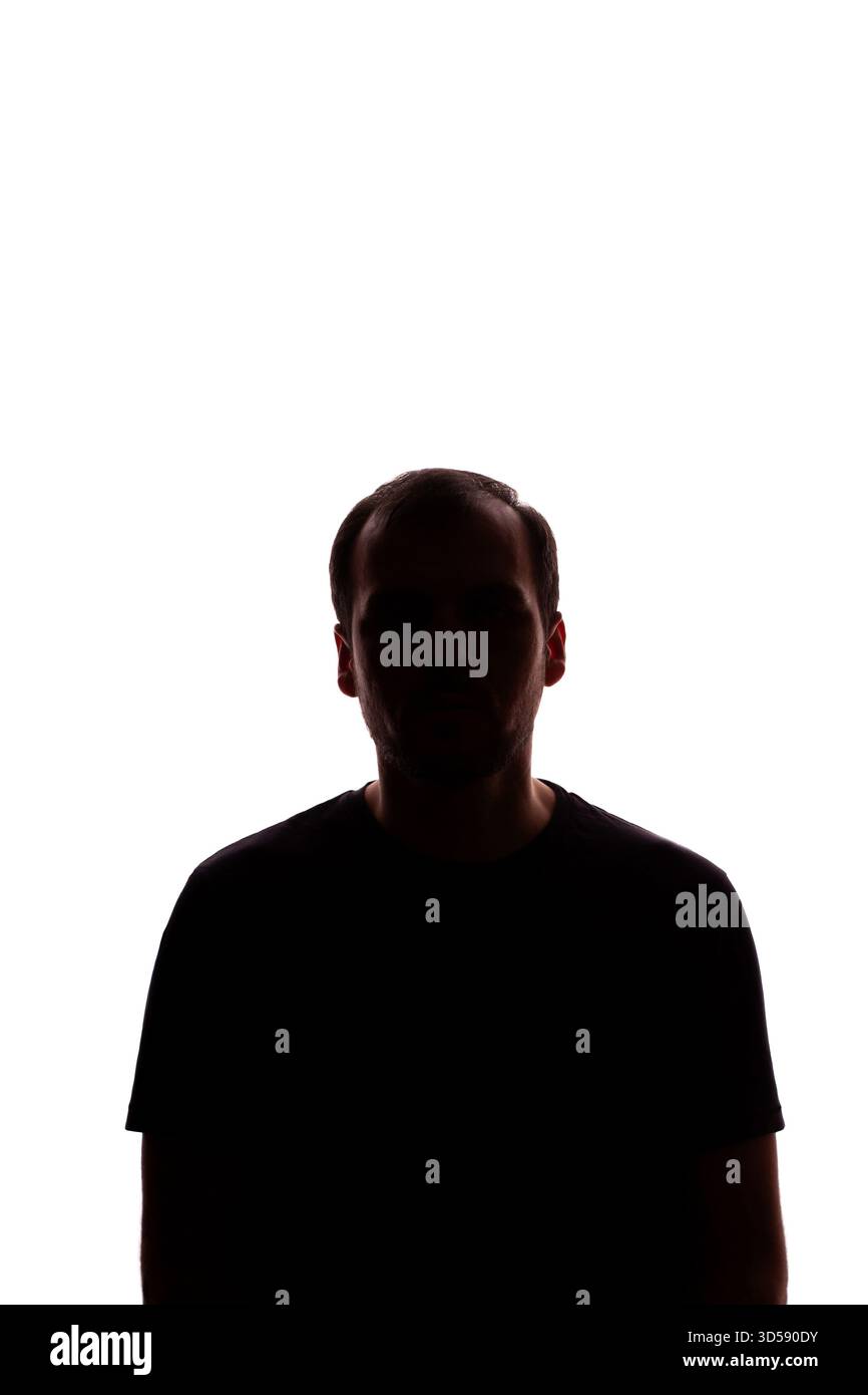 Mann junger unrasierter Geschäftsmann Geschäftskleidung Silhouette - auf weißem Hintergrund isolieren Stockfoto