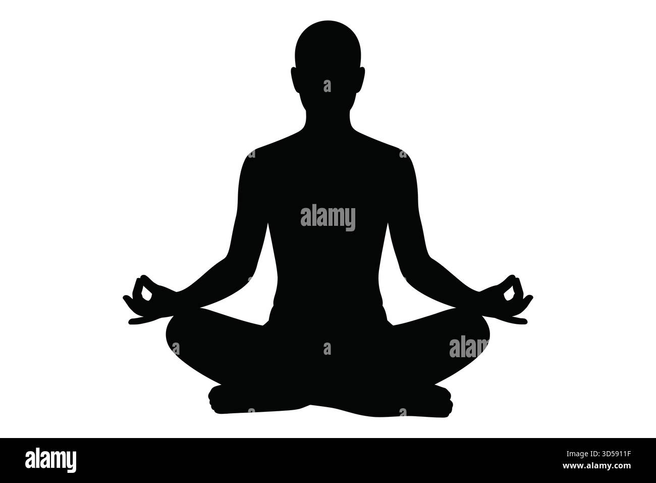 Eine schwarze Silhouette einer Person in sitzender Meditationsposition, mit gekreuzten Beinen und Händen auf Knien. Stock Vektor