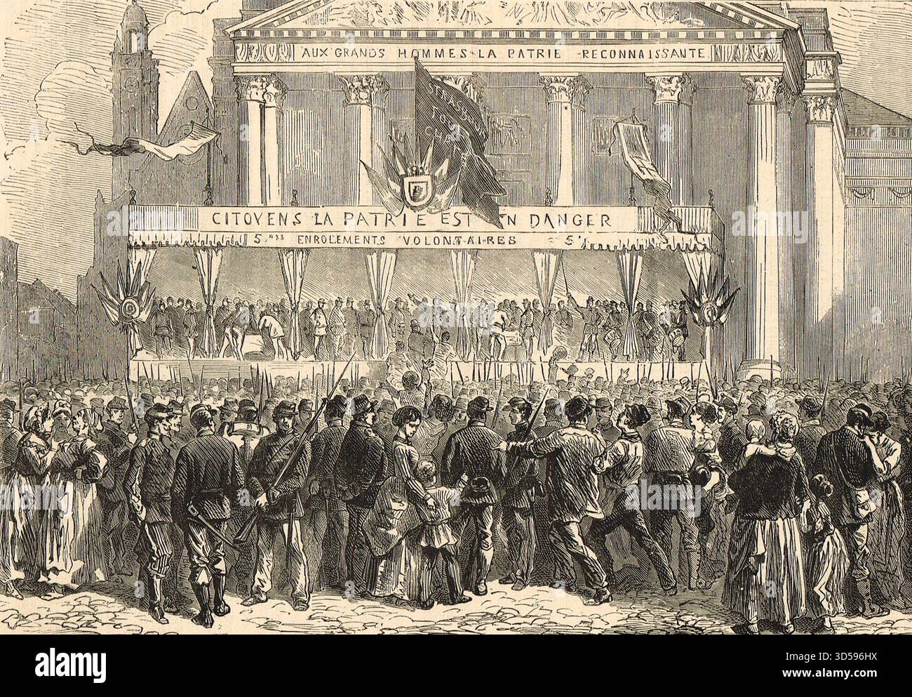 Freiwillige Helfer für die Verteidigung von Paris, Place du Pantheon, während des Deutsch-Französischen Krieges. Stockfoto