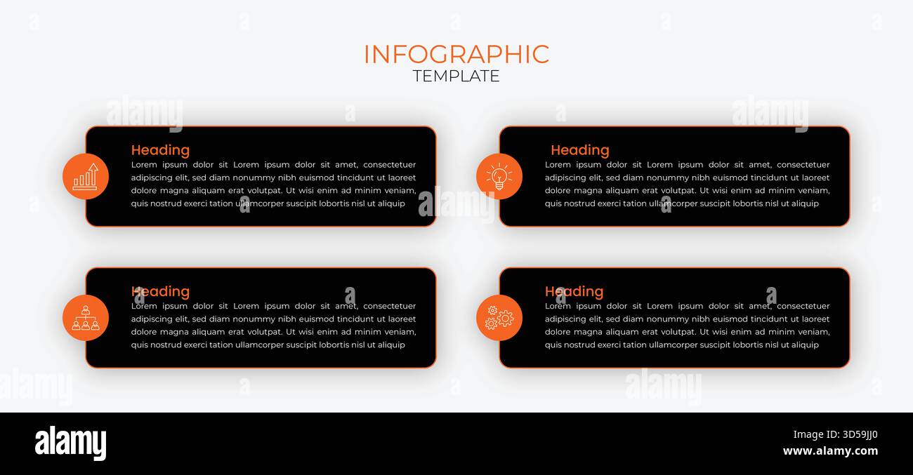 Infografik-Designvorlage in 4 Schritten – Diagramm, Tortendiagramm, Workflow-Layout, Rechteckdiagramm, Broschüre, Bericht, Präsentation Stock Vektor