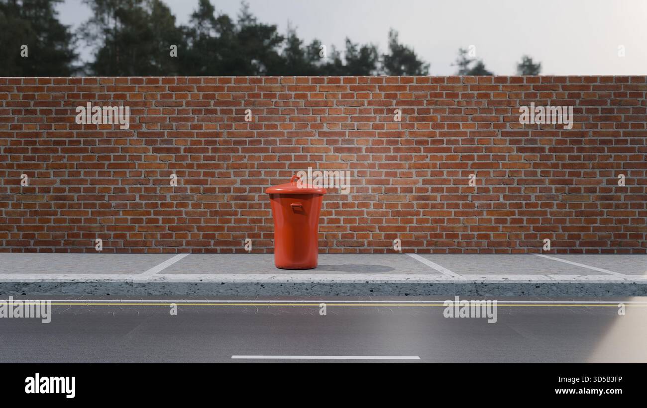 Plastikmüll auf einem Bürgersteig Stockfoto