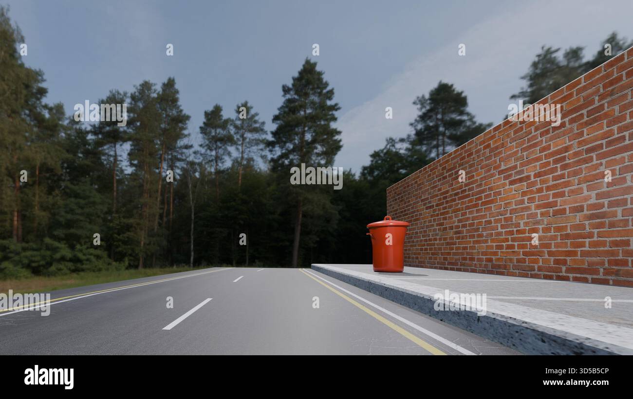 Plastikmüll auf einem Bürgersteig Stockfoto