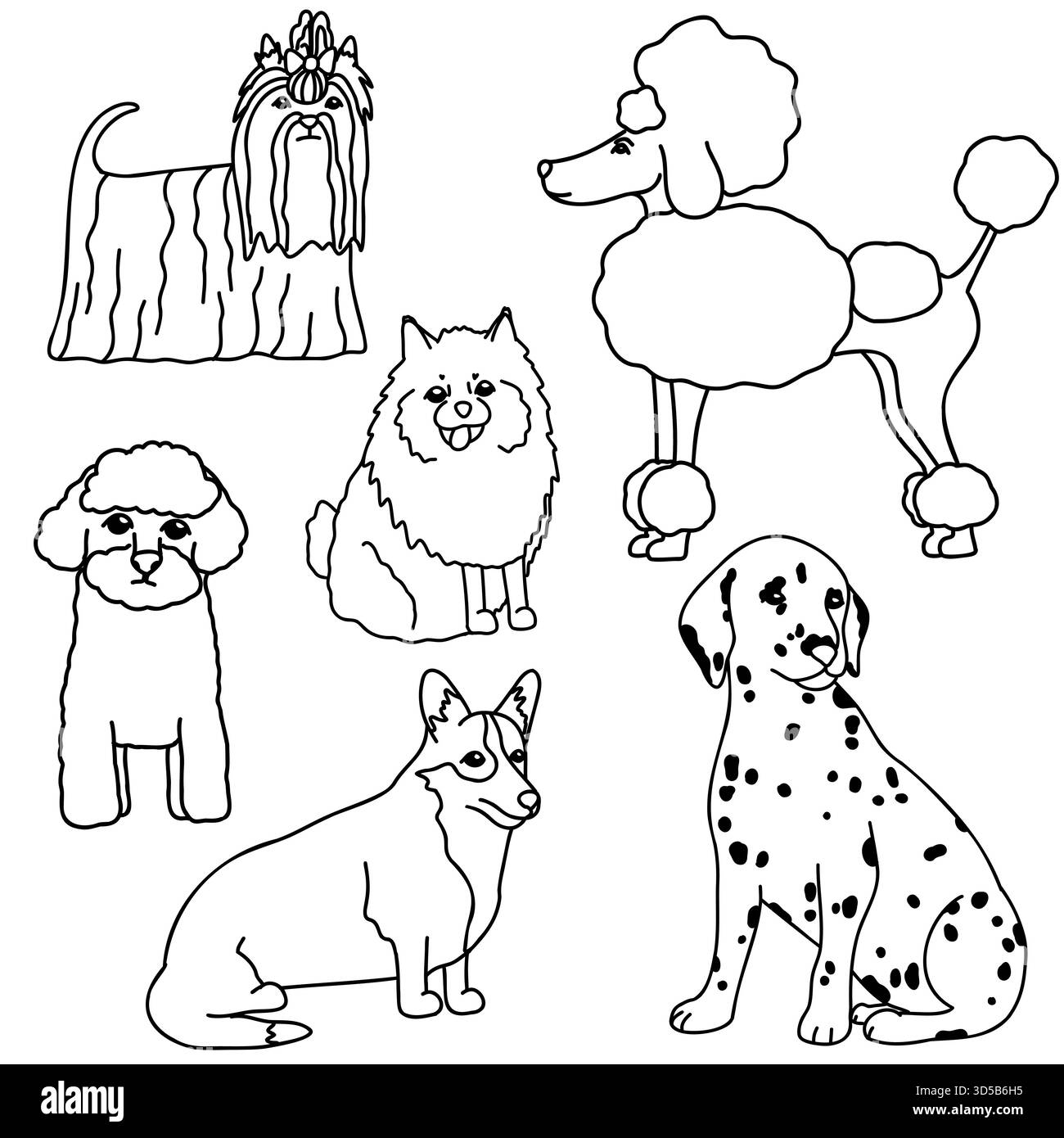 Handgezeichneter Vektor-Doodle-Set mit verschiedenen Hunderassen Stock Vektor
